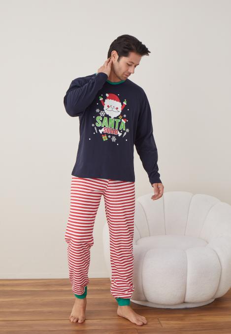 Pijama barbati Craciun "SANTA" , maneca lunga ,pantaloni lungi,Culoare Bleumarin ,Engros